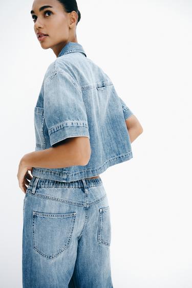 قميص Z1975 DENIM بأكمام قصيرة - أزرق وسط الخاص بـ Zara