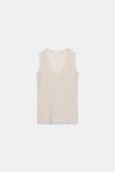 Zara WOOL BLEND SLEEVELESS TOP - Ecru