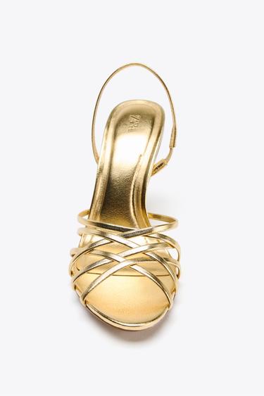 METALLIC-EFFECT HIGH-HEEL SANDALS - Gold by Zara - Image 2