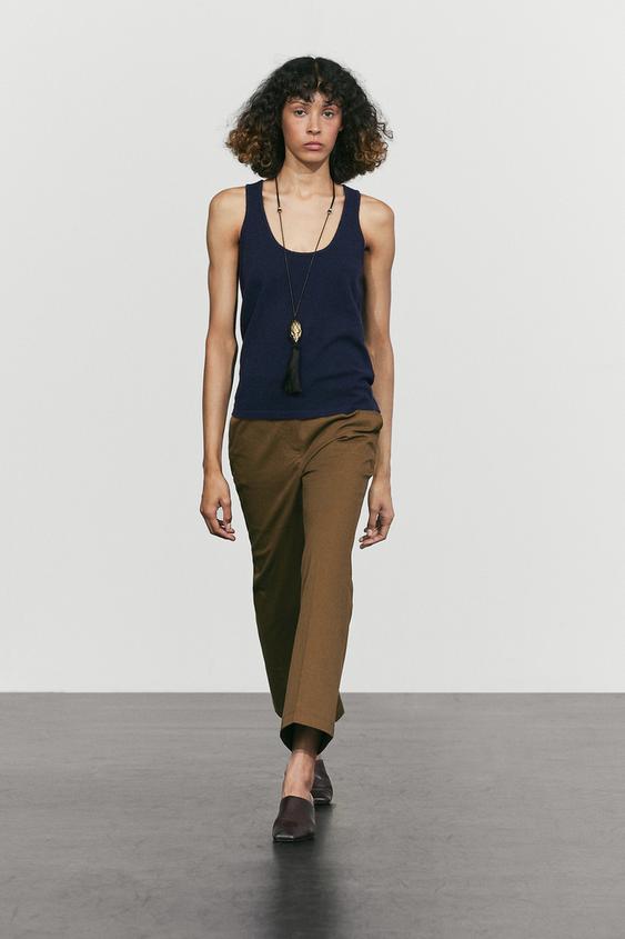 Zara Wool blend knit round neck top - Navy blue - Image 0