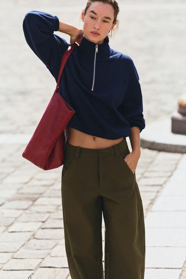 METALLIC ZIPPER SWEATSHIRT — Navy blue