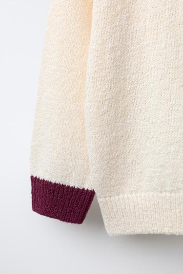KNIT POLO SHIRT WITH RIBBED COLLAR - Ecru / Maroon by Zara - Image 3
