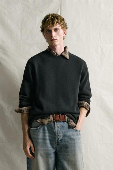 100% COTTON REGULAR FIT SWEATER — Charcoal 2
