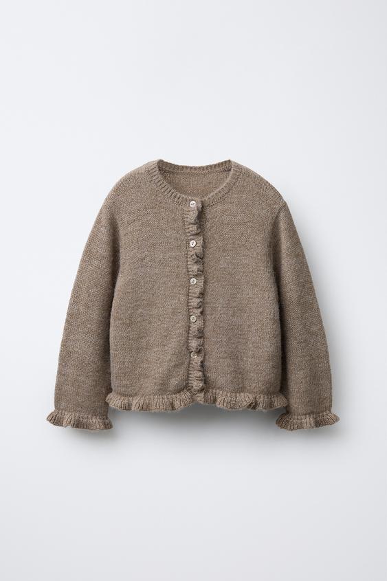 CARDIGAN WITH RUFFLE TRIMS AND WOOL