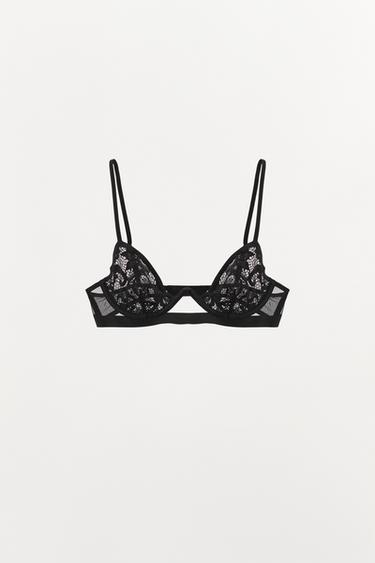 SUJETADOR AROS ENCAJE - Negro de Zara