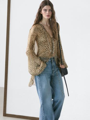 Zara Flowing animal print blouse - taupe brown