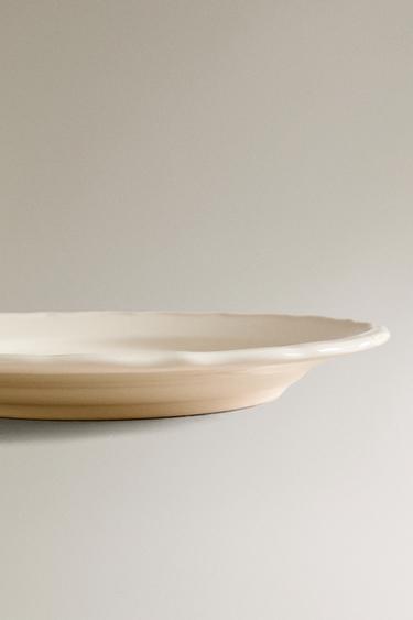 EARTHENWARE DESSERT PLATE WITH RAISED-DESIGN EDGE - Ecru by Zara - Image 4