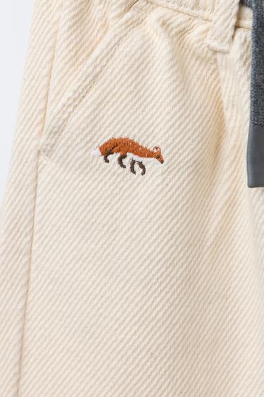 EMBROIDERED ANIMAL SOFT-TOUCH BAGGY TROUSERS - Ecru by Zara - Image 2