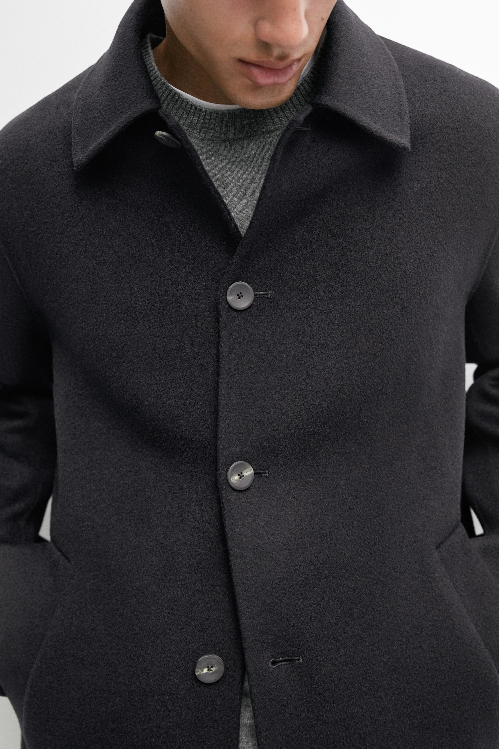 Manteau long en tissu double, laine et daim