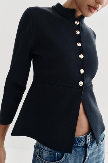 PEPLUM CARDIGAN WITH GOLD BUTTON - Navy blue by Zara - Image 3