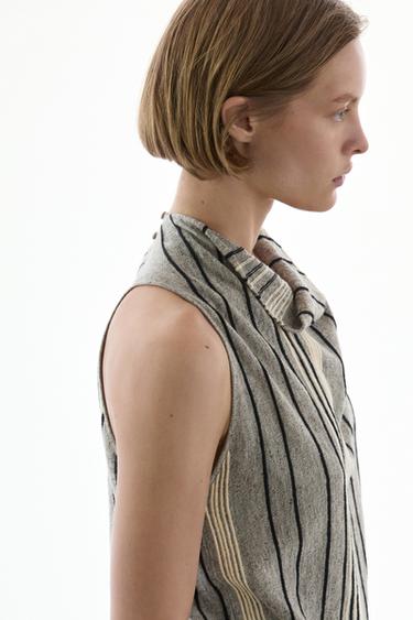 Zara Linen blend top with draped neckline - Black gold