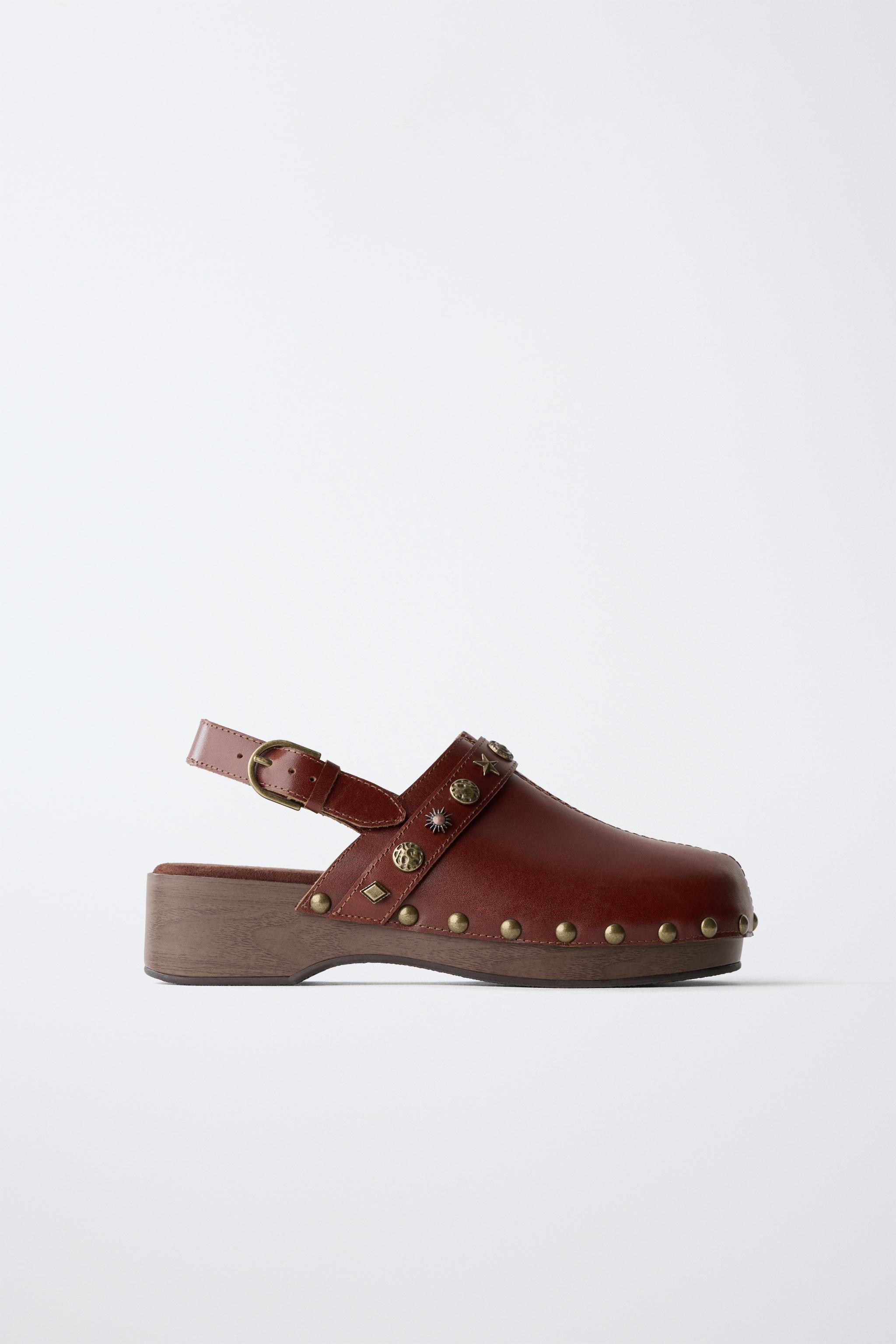 レザースタッズクロッグサンダル - ブラウン | ZARA Japan / 日本