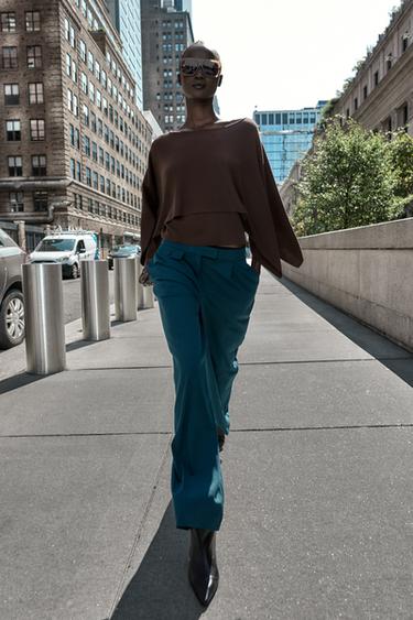 WIDE-LEG TROUSERS WITH DARTS - Duck green by Zara