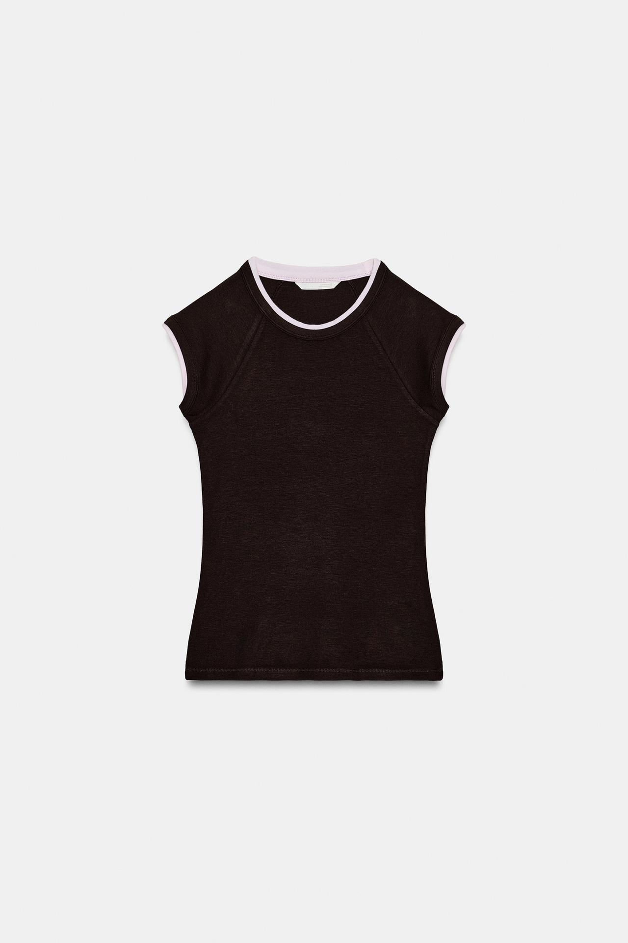 DOUBLE-EFFECT SHORT SLEEVE T-SHIRT — Chocolate