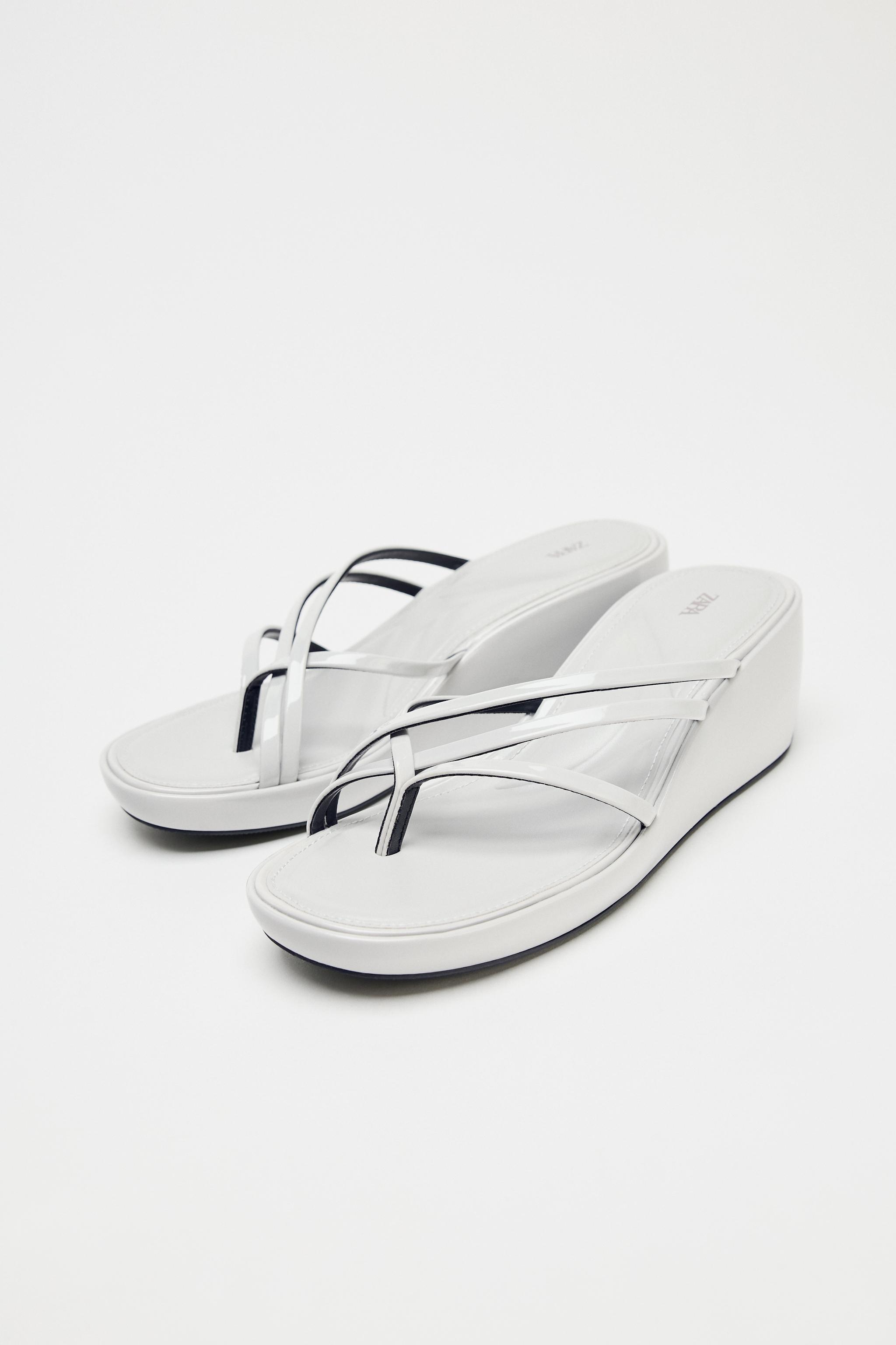 PATENT WEDGE SANDALS - White | ZARA United States