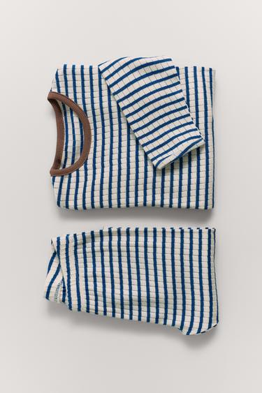 ZARA TIMELESS - STRIPED TRIM PYJAMAS - Blue by Zara