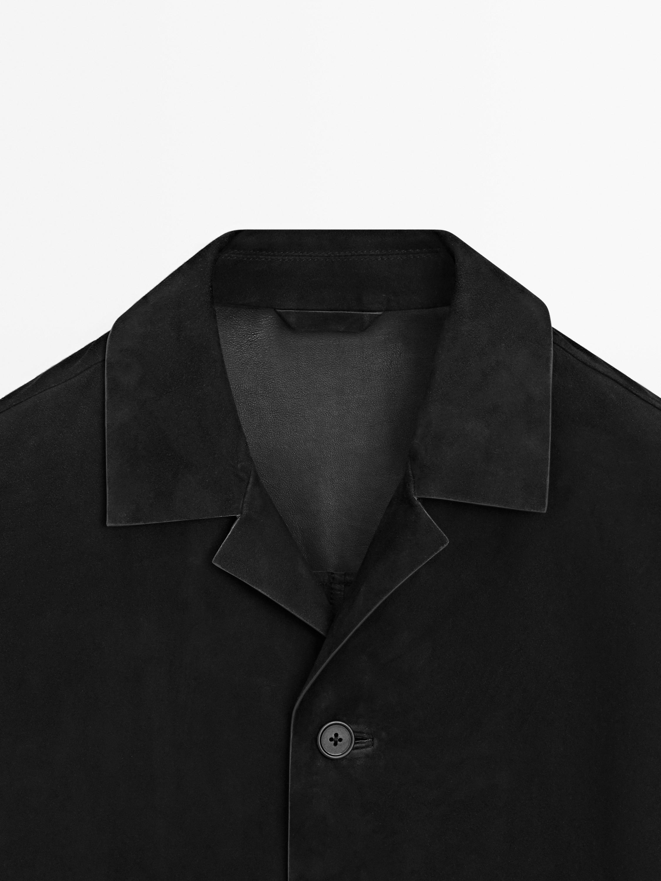 Blouson avec poches en cuir finition daim