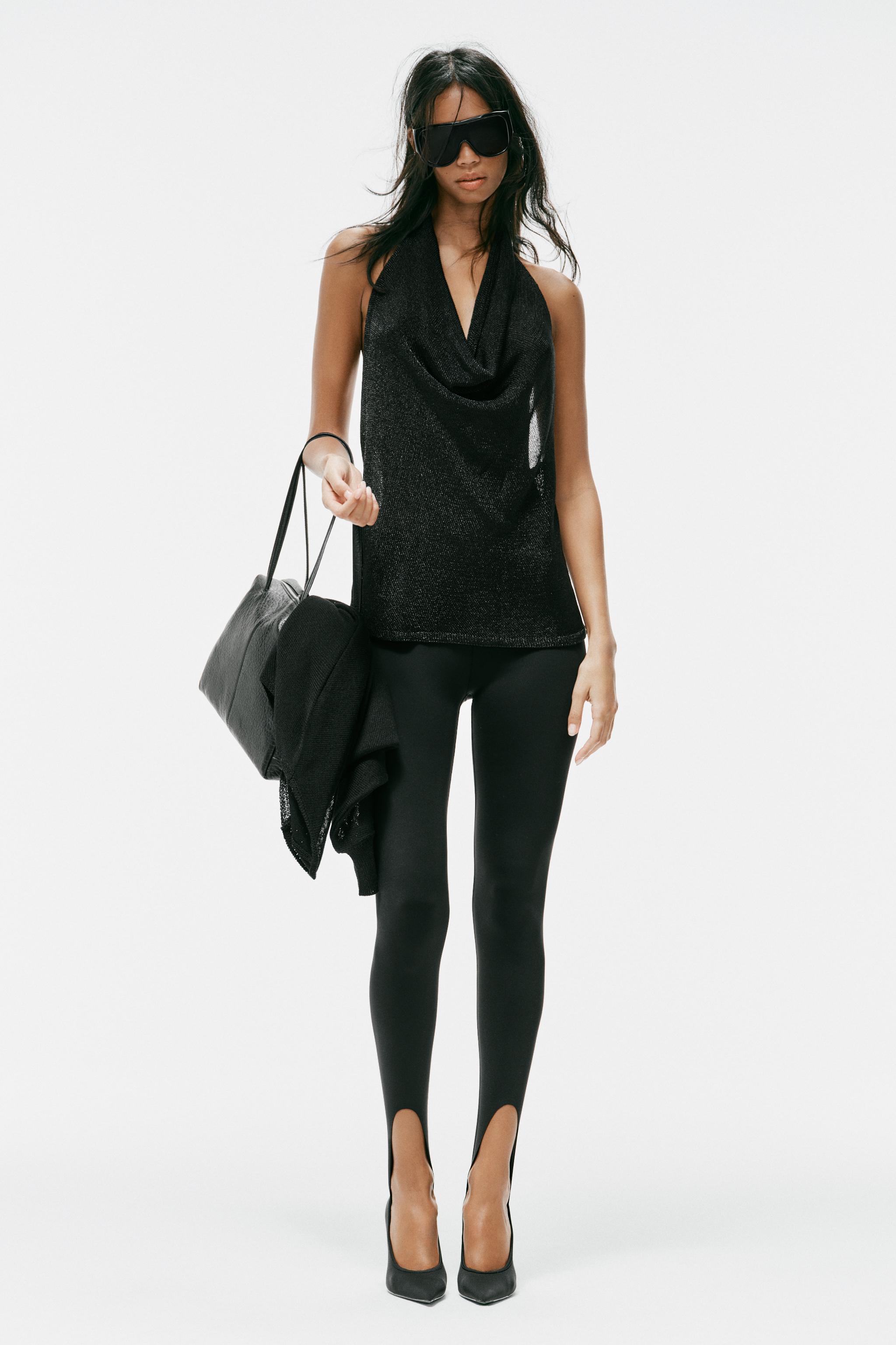 METALLIC THREAD HALTER KNIT TOP