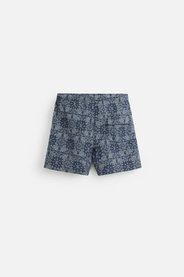 PAISLEY PRINTED MID-LENGTH SWIMMING TRUNKS - Navy blue by Zara - Image 1