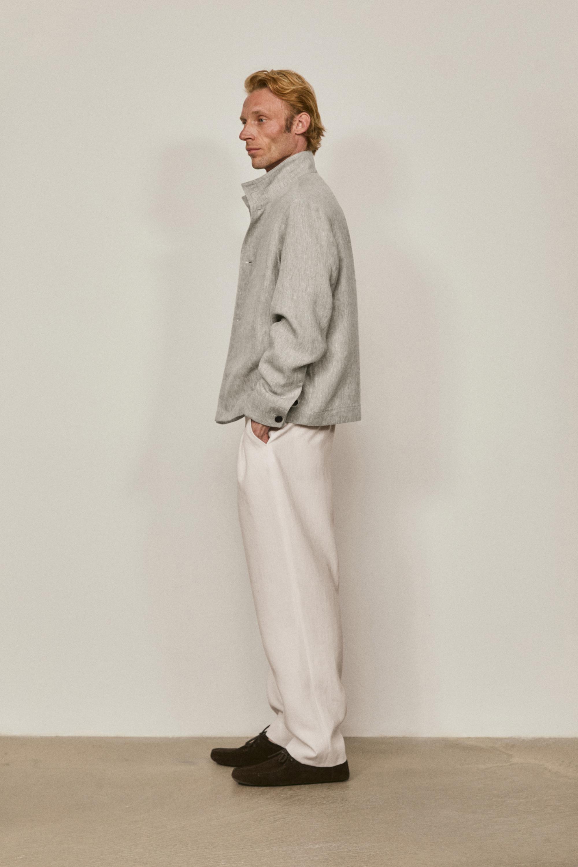 Total look linen bomber jacket - LIMITED EDITION — Pearl gray