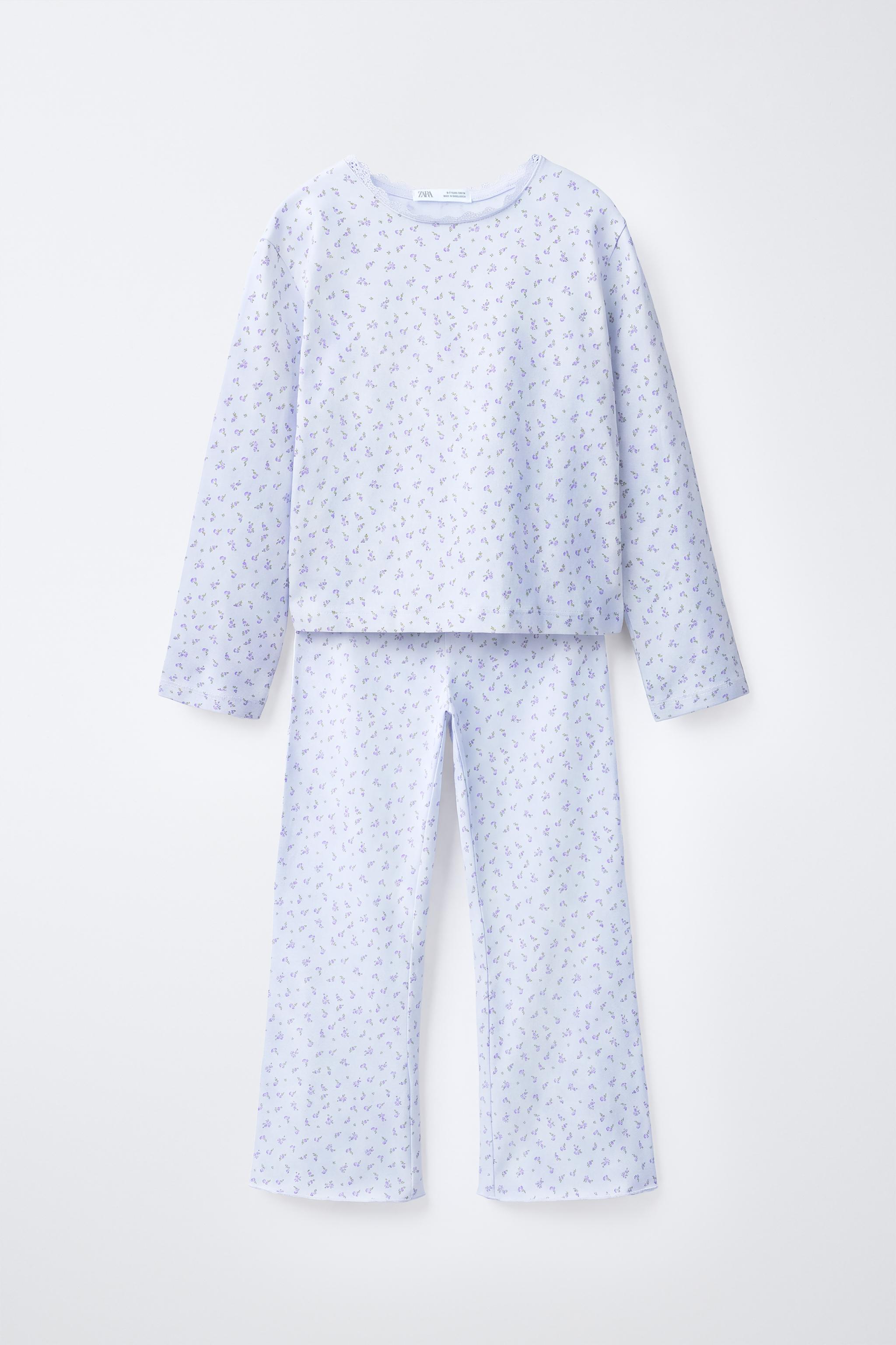 6-14 YEARS/ FLORAL PRINT PYJAMAS — Light blue
