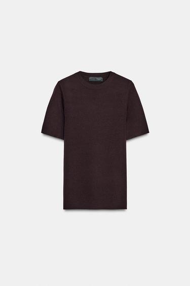 Zara SHORT SLEEVE BASIC KNIT TOP - Eggplant