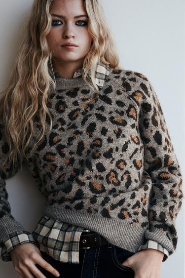 SUÉTER DE TRICÔ COM JACQUARD ANIMAL PRINT - Leopardo da Zara - Imagem 0