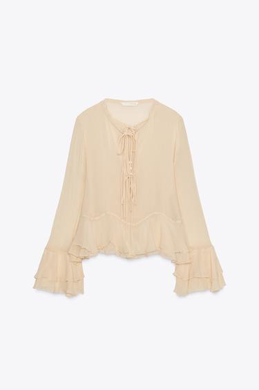BLUSE MIT VOLANTS ZW COLLECTION - Vanille von Zara
