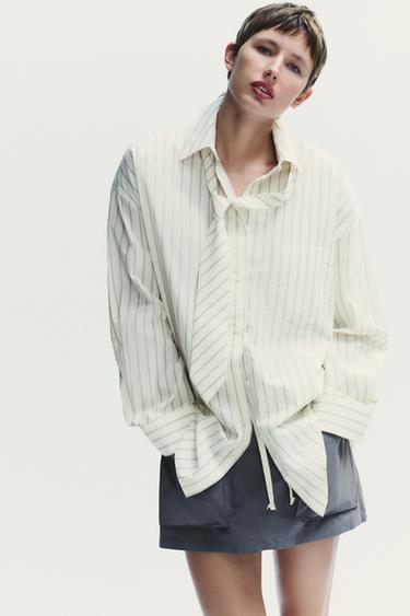 OVERSIZE SHIRT WITH TIE - White / Grey by Zara - Image 1