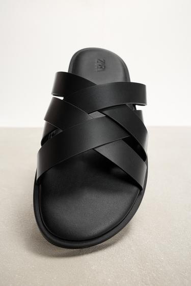 LEATHER STRAP SANDALS - Black by Zara