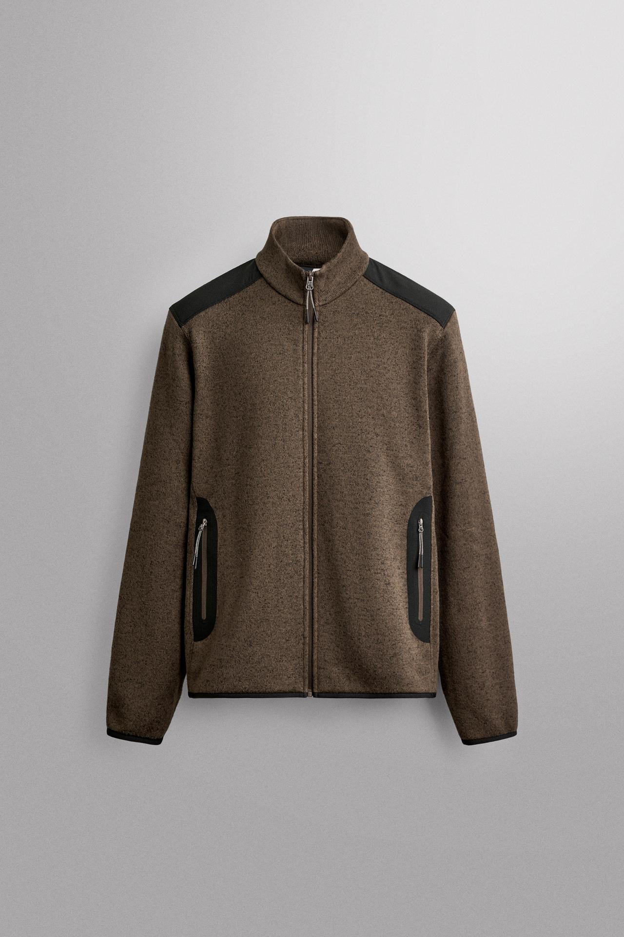 COMBINED FLEECE CARDIGAN — Brown / Green