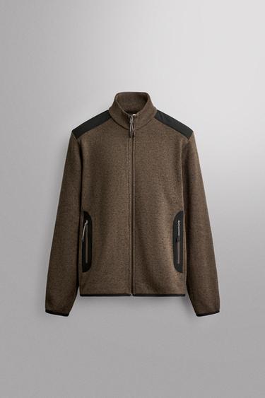 COMBINED FLEECE CARDIGAN — Brown / Green 1