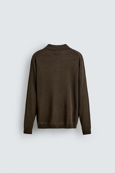 POLO EN MAILLE DE COTON ET DE SOIE - Chocolat de Zara - Image 7