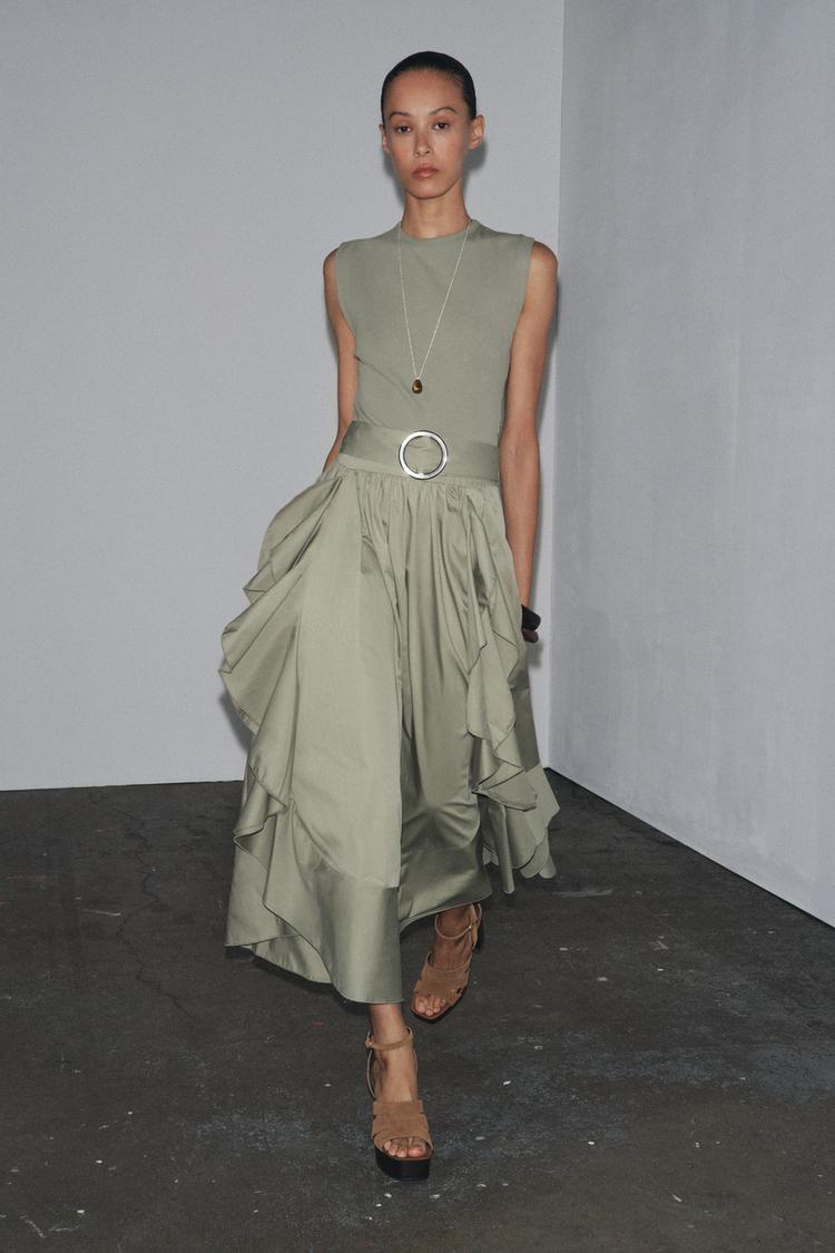 CONTRAST BELTED DRESS Khaki ZARA Ireland
