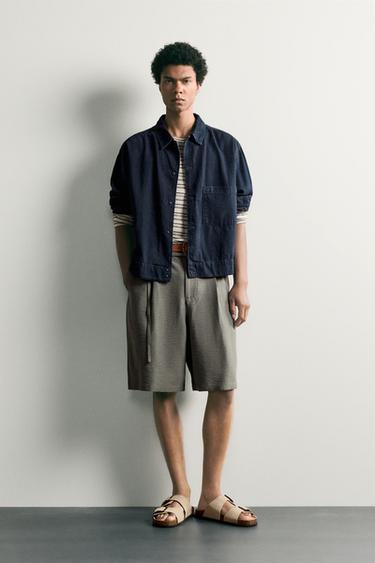 RELAXED FIT BERMUDA SHORTS WITH BELT - Grey green by Zara