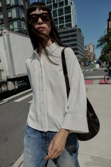 CHEMISE EN CRÊPE PLIS NERVURÉS - Blanc cassé de Zara - Image 1