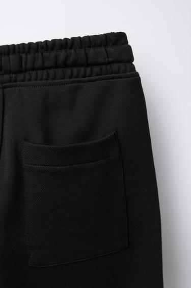 Zara PIQUÉ COMBINATION JOGGER PANTS - Black