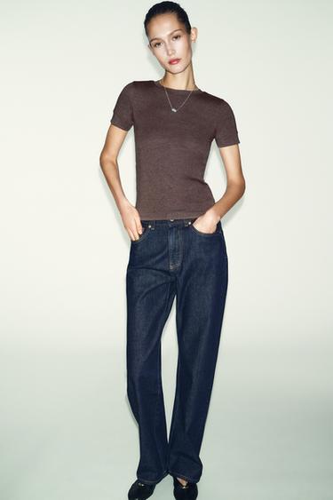 MINIMAL SHORT SLEEVE T-SHIRT - Brown marl by Zara