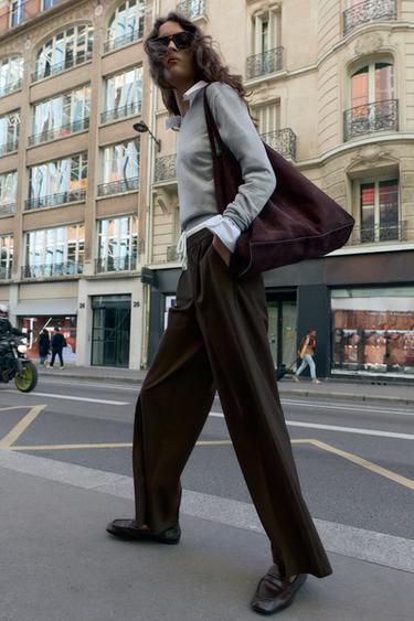 PANTALON LARGE À DOUBLE TAILLE - Brown Stripes de Zara - Image 3