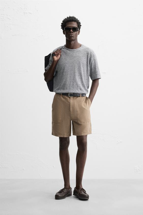 BERMUDA LAVADA ALGODÓN - LINO - tostado | ZARA Chile