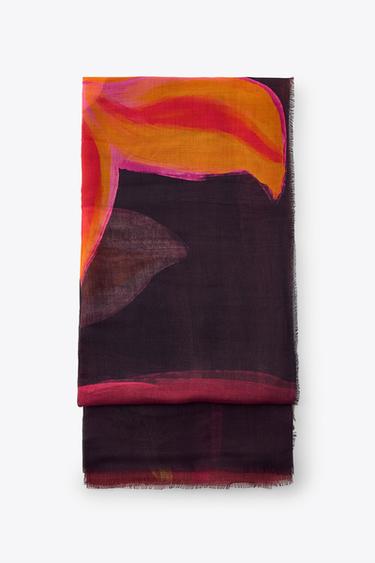 Zara MODAL PRINT SCARF - Black