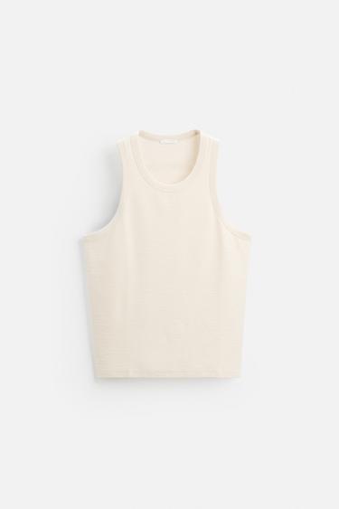 CAMISETA TANK COM TEXTURA - Branco-marfim da Zara