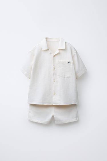 Zaras TOTAL LOOK SKJORTA OCH BERMUDASHORTS I SEERSUCKER - Gråmelerad mörk
