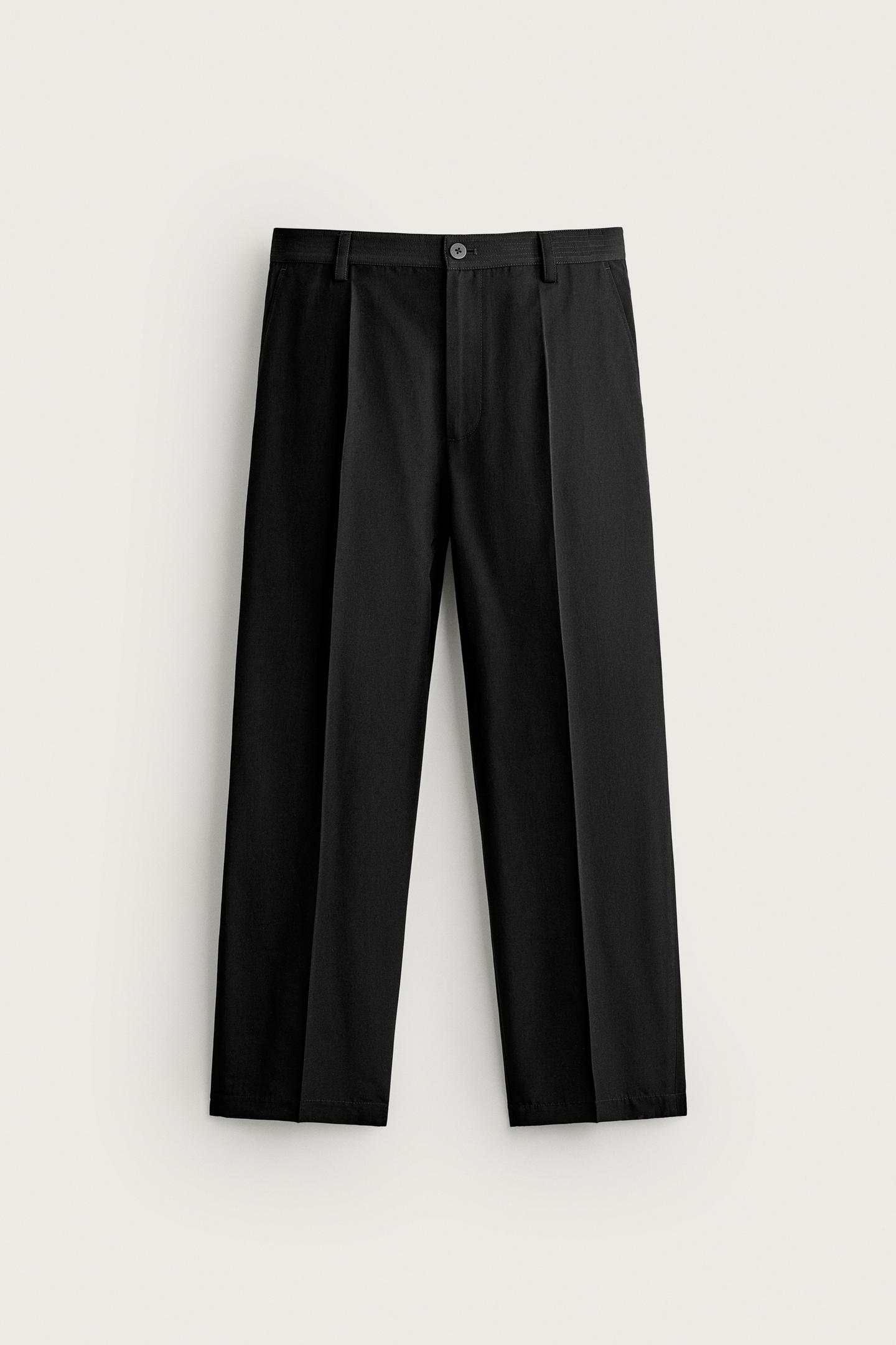 Мужские брюки Zara Straight Fit, цвет: Чёрный — фото 7