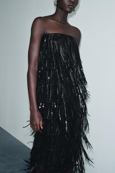 ZW COLLECTION LIMITED EDITION SEQUINNED FRINGED DRESS - Black by Zara