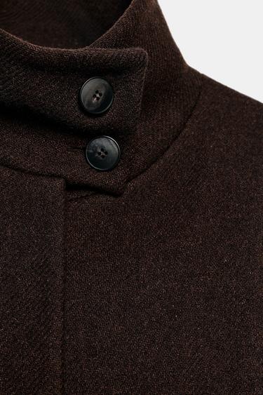 CROPPED WOOL CAPE COAT WITH BELT - Brown by Zara - Image 8