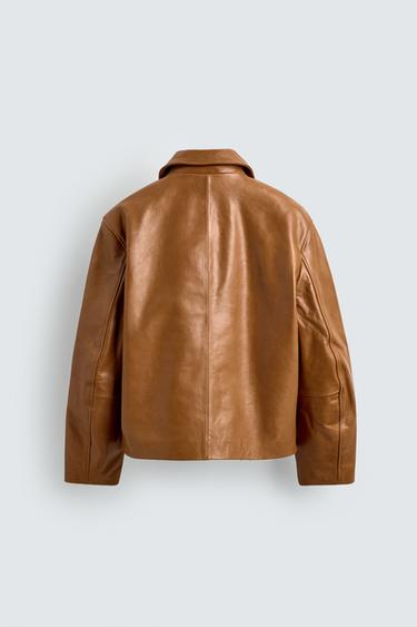 Zara REGULAR FIT LEATHER JACKET - Caramel