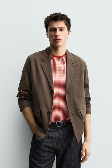 RELAXED FIT COTTON BLAZER - Brown by Zara