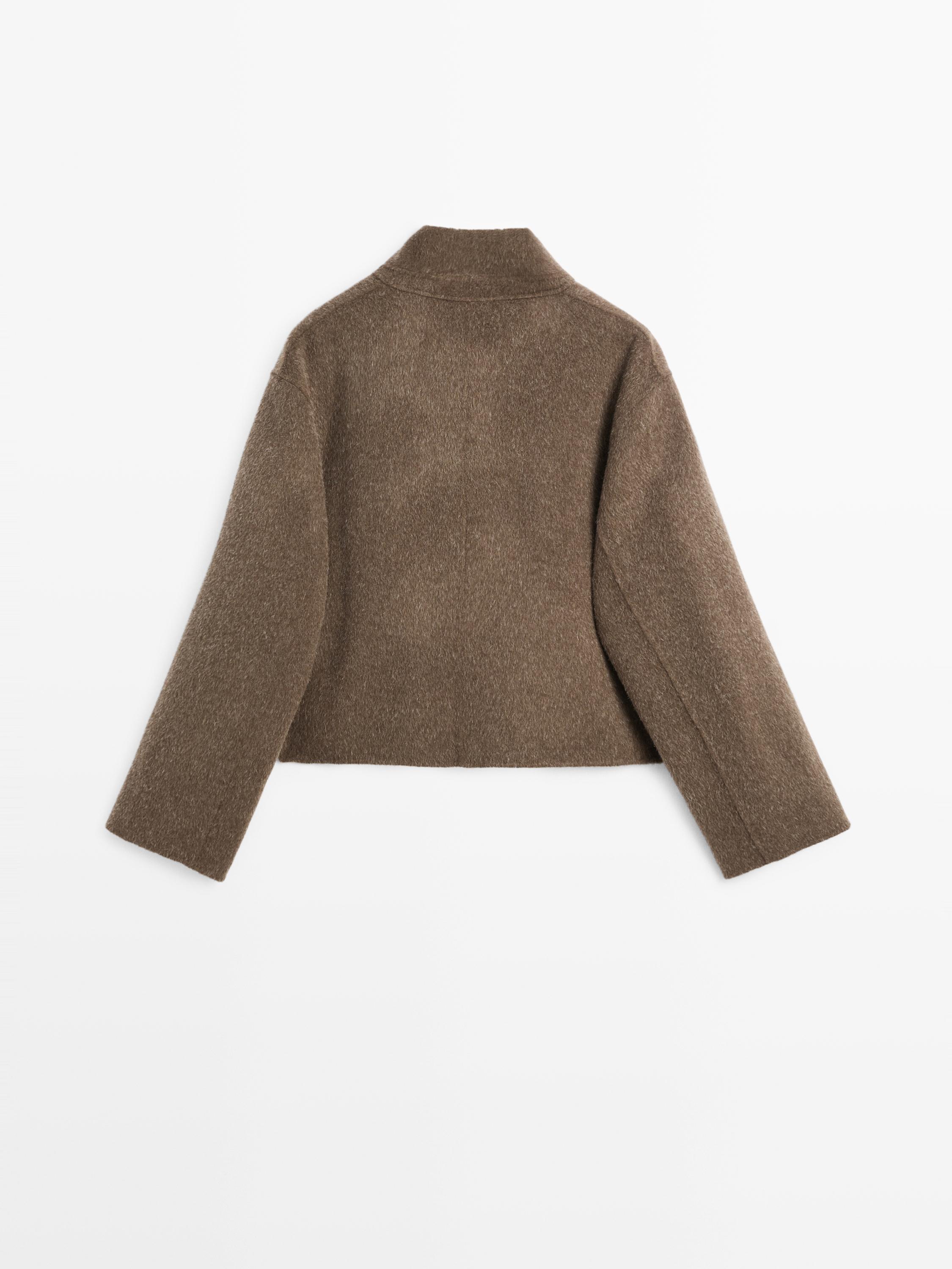 Short wool blend double-breasted jacket