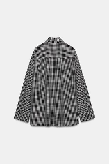 Zara 方格口袋巾府綢襯衫 - 黑色 / 白色